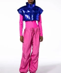 AZALEA WANG COZY CHIC ULTRA CROPPED VEST IN METALLIC -akira shop azalea wang cozy chic ultra cropped vest in metallic blue 8 8