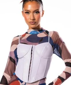 BE ABOUT IT SLEEVELESS FAUX LEATHER CORSET