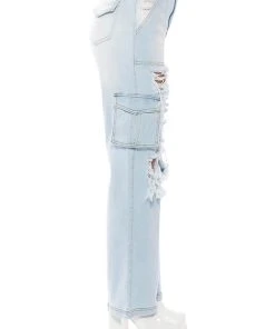 BE REAL DISTRESSED CARGO HIGH RISE JEANS -akira shop be real distressed cargo high rise jeans light blue denim 6 6