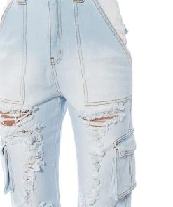 BE REAL DISTRESSED CARGO HIGH RISE JEANS -akira shop be real distressed cargo high rise jeans light blue denim 8 8