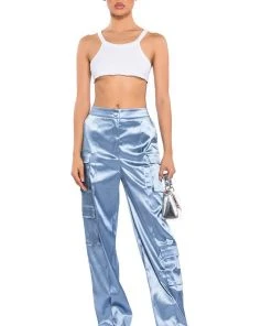 BEAUTY RAINS SATIN CARGO PANTS 12 BEAUTY RAINS SATIN CARGO PANTS -akira shop beauty rains satin cargo pants light blue 3 3 c1