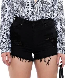 BELLA VITA DISTRESSED DENIM SHORT -akira shop bella vita distressed denim short black denim 2 2 c1