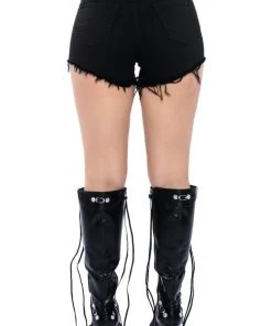 BELLA VITA DISTRESSED DENIM SHORT -akira shop bella vita distressed denim short black denim 7 7 c1