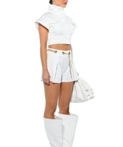 BETTER DAYS FLOUNCE SHORT WITH CHAIN BELT IN WHITE -akira shop better days flounce short with chain belt white 3 3