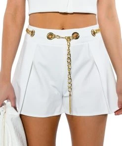 BETTER DAYS FLOUNCE SHORT WITH CHAIN BELT IN WHITE -akira shop better days flounce short with chain belt white 7 7
