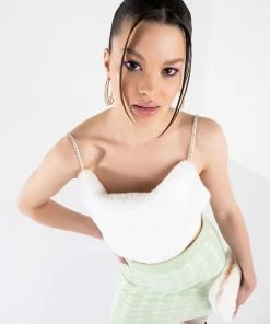 BIG SOFTIE RHINESTONE STRAP PLUSH CROP TOP 14 BIG SOFTIE RHINESTONE STRAP PLUSH CROP TOP -akira shop big softie rhinestone strap plush crop top white 3 3