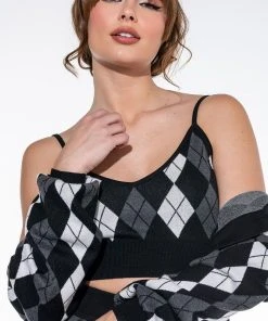 BIRDIE ARGYLE KNIT CROP TOP