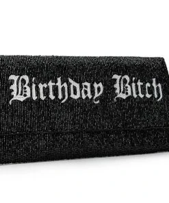 BIRTHDAY BITCH BEADED CLUTCH -akira shop birthday bitch beaded clutch black 5 5