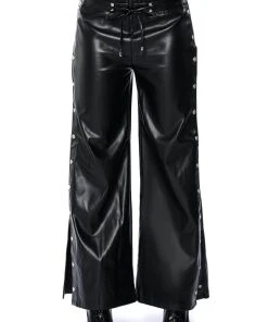 BLESSED MESS SIDE SNAP FAUX LEATHER PANTS 14 BLESSED MESS SIDE SNAP FAUX LEATHER PANTS -akira shop blessed mess side snap faux leather pants black 5 5