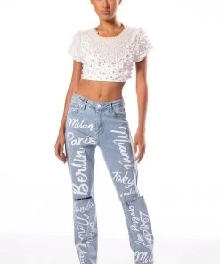 BLING IT ON EMBELLISHED T SHIRT -akira shop bling it on embellished t shirt white 7 7