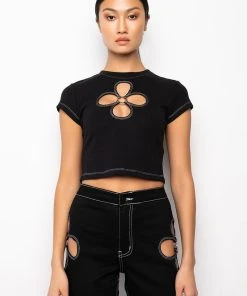 BLOSSOM CUT OUT SHORT SLEEVE TEE SHIRT -akira shop blossom cut out short sleeve tee shirt black 6 6