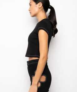 BLOSSOM CUT OUT SHORT SLEEVE TEE SHIRT -akira shop blossom cut out short sleeve tee shirt black 7 7