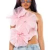 BLOSSOM TEXTURED FLOWER ONE SHOULDER CROP TOP 2 BLOSSOM TEXTURED FLOWER ONE SHOULDER CROP TOP -akira shop blossom textured flower one shoulder crop top pink 1 1