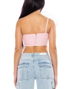 BLOSSOM TEXTURED FLOWER ONE SHOULDER CROP TOP -akira shop blossom textured flower one shoulder crop top pink 9 9