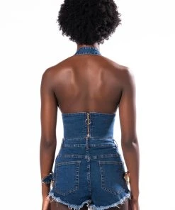 BLUE JEAN BABY BUCKLE HALTER CROP TOP 15 BLUE JEAN BABY BUCKLE HALTER CROP TOP -akira shop blue jean baby buckle halter crop top medium blue denim 6 6 c1