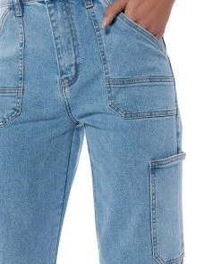 BLUE JEAN BABY WIDE LEG UTILITY JEANS -akira shop blue jean baby wide leg utility jeans medium blue denim 10 10