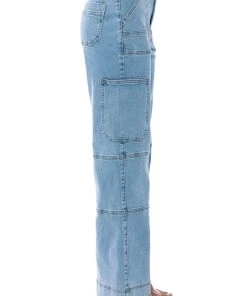 BLUE JEAN BABY WIDE LEG UTILITY JEANS -akira shop blue jean baby wide leg utility jeans medium blue denim 8 8