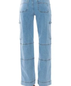 BLUE JEAN BABY WIDE LEG UTILITY JEANS -akira shop blue jean baby wide leg utility jeans medium blue denim 9 9