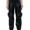 BONNE SOIREE CARGO FAUX LEATHER PANTS -akira shop bonne soiree cargo faux leather pants black 1 1