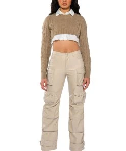 BONNE SOIREE CARGO FAUX LEATHER PANTS 12 BONNE SOIREE CARGO FAUX LEATHER PANTS -akira shop bonne soiree cargo faux leather pants ivory 3 3