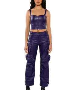 BONNE SOIREE CARGO FAUX LEATHER PANTS 12 BONNE SOIREE CARGO FAUX LEATHER PANTS -akira shop bonne soiree cargo faux leather pants purple 3 3