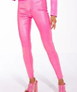 BORN TO SHINE METALLIC SKINNY PANTS IN PINK