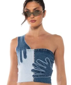 BREAKING CHAINS TWO TONED DENIM TOP