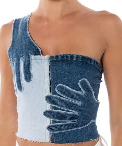 BREAKING CHAINS TWO TONED DENIM TOP 13 BREAKING CHAINS TWO TONED DENIM TOP -akira shop breaking chains two toned denim top dark blue 6 6