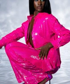 BRIGHT BRIGHT PINK SEQUIN TROUSER -akira shop bright bright pink sequin trouser fuchsia 2 2 c1