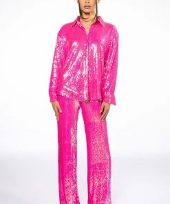 BRIGHT BRIGHT PINK SEQUIN TROUSER -akira shop bright bright pink sequin trouser fuchsia 7 7