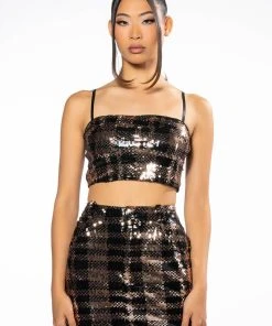 BRONZE QUEEN SEQUIN BRALETTE -akira shop bronze queen sequin bralet brown multi 6 6