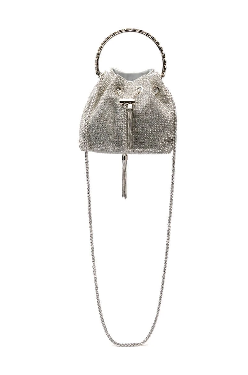 CADENCE EMBELLISHED SILVER BUCKET BAG 3 CADENCE EMBELLISHED SILVER BUCKET BAG