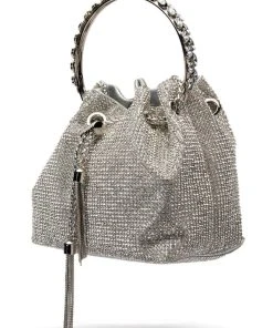 CADENCE EMBELLISHED SILVER BUCKET BAG 9 CADENCE EMBELLISHED SILVER BUCKET BAG -akira shop cadence embellished silver bucket bag silver 4 4 c1