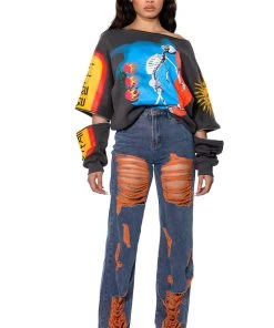 CAREFREE DISTRESSED COLOR RELAXED FIT JEANS 12 CAREFREE DISTRESSED COLOR RELAXED FIT JEANS -akira shop carefree distressed color relaxed fit jeans medium blue denim 3 3