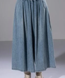 CECE PULL ON SUPER WIDE DENIM PANT -akira shop cece pull on super wide denim pant light blue denim 4 4