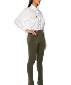 CELINE HIGH RISE SLIT PANT -akira shop celine high rise slit pant olive 4 4