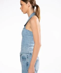 C'EST LA VIE DENIM TOP -akira shop cest la vie denim top light blue denim 5 5 c1 c1 c1 c1