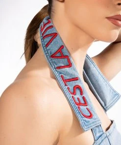 C'EST LA VIE DENIM TOP -akira shop cest la vie denim top light blue denim 8 8 c1 c1 c1 c1