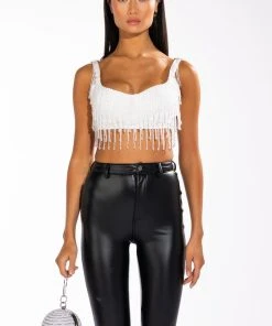 CHA CHA SLIDE BEADED CROP TOP -akira shop cha cha slide beaded crop top white 3 3