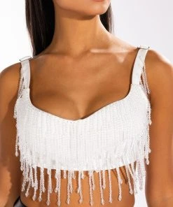 CHA CHA SLIDE BEADED CROP TOP -akira shop cha cha slide beaded crop top white 6 6