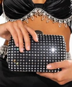 CHECK ME OUT SQUARE MIRROR CLUTCH -akira shop check me out square mirror clutch black silver 1 1