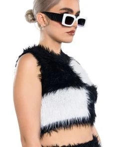 CHECKMATE SIR FUZZY CROP TOP 11 CHECKMATE SIR FUZZY CROP TOP -akira shop checkmate sir fuzzy crop top black white 2 2
