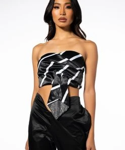 CHEERS TIE DETAIL CORSET TOP -akira shop cheers tie detail corset top black white 4 4