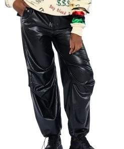 COLDER HOURS FAUX LEATHER PARACHUTE PANT 21 COLDER HOURS FAUX LEATHER PARACHUTE PANT -akira shop colder hours faux leather parachute pant black 1 1 c1