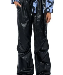 COLDER HOURS FAUX LEATHER PARACHUTE PANT 16 COLDER HOURS FAUX LEATHER PARACHUTE PANT -akira shop colder hours faux leather parachute pant black 6 6