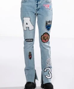 COLLEGIATE OUT OF YOUR LEAGUE HIGH RISE STRAIGHT LEG JEAN -akira shop collegiate out of your league high rise straight leg jean medium blue denim 5 5 c1 c1 c1 c1 c1
