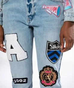 COLLEGIATE OUT OF YOUR LEAGUE HIGH RISE STRAIGHT LEG JEAN -akira shop collegiate out of your league high rise straight leg jean medium blue denim 9 9 c1 c1 c1 c1 c1