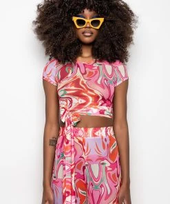 COLORFUL IMAGINATION CROPPED MESH T SHIRT -akira shop colorful imagination cropped mesh t shirt red multi 7 7