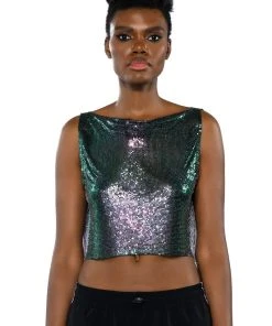 COME MY WAY HIGH SHINE CHAINMAIL TANK TOP -akira shop come my way high shine chainmail tank top green 3 3