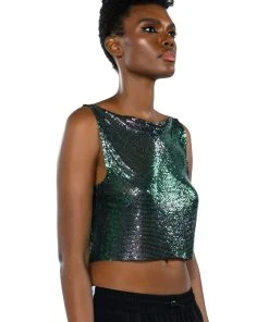 COME MY WAY HIGH SHINE CHAINMAIL TANK TOP -akira shop come my way high shine chainmail tank top green 4 4